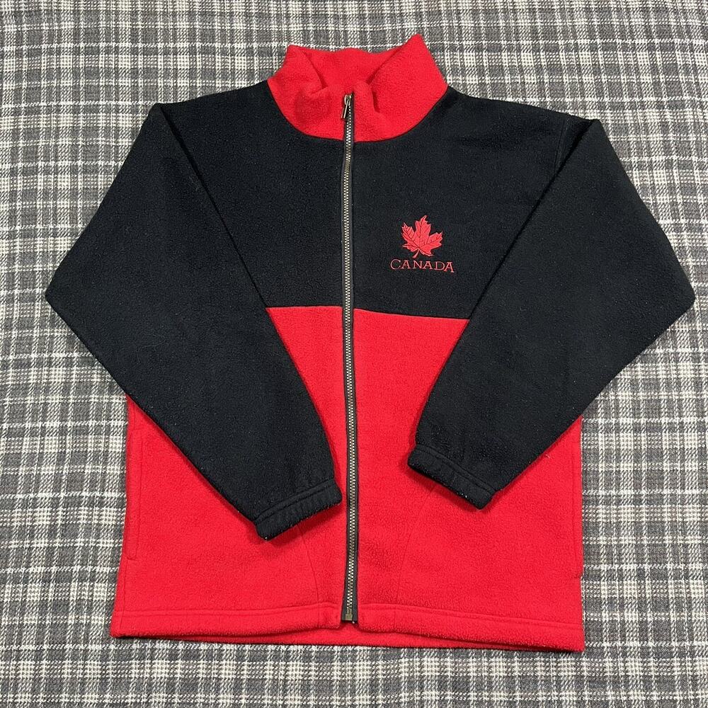 Vintage Canada Fleece Jacket Adult Size Small Full Zip Embroidered Logo Art